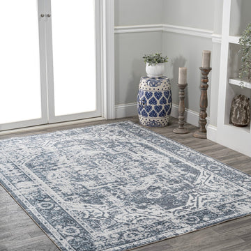 Keesha Bold Distressed Medallion Low-Pile Machine-Washable Area Rug